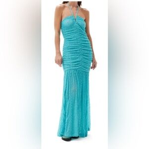 Ganni Ruched Stretch Lace Halter Maxi Dress NWT 10/12